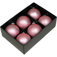 Othmar decorations kerstballen - gedecoreerd - 6x - 8 cm - roze - Kerstbal