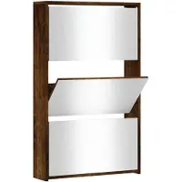 vidaXL Schoenenkast met spiegel 3-laags 63x17x102,5 cm gerookt eiken