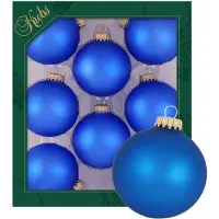 Merkloos Krebs kerstballen - 8x stuks - velvet blauw - glas - 7 cm - mat - Kerstbal