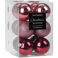 Merkloos Christmas Decoration kerstballen 24x -roze-6 cm -kunststof - Kerstbal