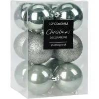 Merkloos Christmas Decoration kerstballen 12x - 6 cm - kunststof - mint groen - Kerstbal