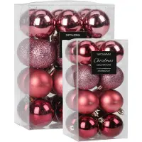 Merkloos Kleine kerstballen - 40x st - 3 en 5 cm - roze - kunststof - Kerstbal