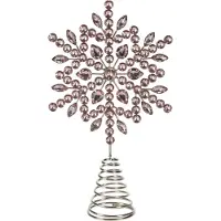 Merkloos Christmas Decoration piek - ster vorm - lichtroze met steentjes - 23 cm - kerstboompieken