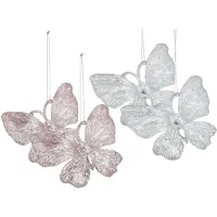 Merkloos Kersthangers vlinders -4x-transparant en roze -15cm -kunststof - Kersthangers