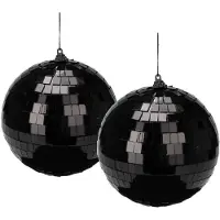 Merkloos Christmas Decoration disco kerstbal - 2x st- zwart - 12 cm - kunststof - Kerstbal