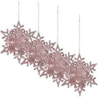 Merkloos Christmas Decoration kersthangers sneeuwvlokken 4x -roze -11,5 cm - Kersthangers