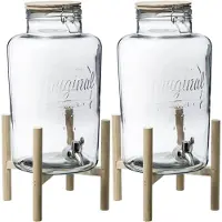 Secret De Gourmet 2x stuks - glazen drank dispenser - 8 liter - kunststof kraantje en houder - Drankdispensers
