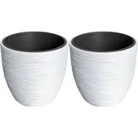 Prosperplast Plantenpot/bloempot Furu Stripes - 2x - buiten/binnen - kunststof - wit - D30 x H30 cm - Plantenpotten