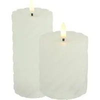 Countryfield LED kaarsen/stompkaarsen set - 2x - wit - H8, H12,5 cm - swirl - LED kaarsen