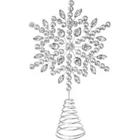 Merkloos Christmas Decoration piek - ster vorm - zilver met steentjes - 23 cm - kerstboompieken