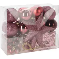 Merkloos Christmas Decorations kerstballen set 54-dlg - roze - voor kleine boom - Kerstbal