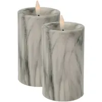 Merkloos Excellent Houseware LED kaars- 2x - marmer wit/grijs -D7,5 x H12,5 cm - LED kaarsen