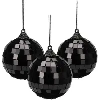 Merkloos Christmas Decoration disco kerstbal - 3x st - zwart - 8 cm - kunststof - Kerstbal