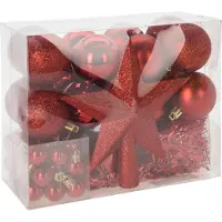 Merkloos Christmas Decorations kerstballen set 54-dlg - rood - voor kleine boom - Kerstbal