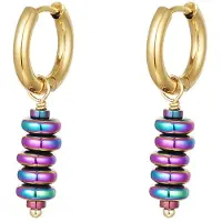 Yehwang Oorbellen holografische hanger, , Goud, Stainless Steel