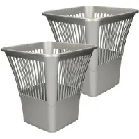 Forte Plastics Plasticforte Afvalbak/vuilnisbak/kantoor prullenbak - 2x stuks - plastic - zilver/grijs - 30 cm - Prullenmanden
