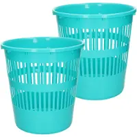 Forte Plastics Plasticforte Afvalbak/vuilnisbak/kantoor prullenbak - 2x stuks - plastic - blauw - 28 cm - Prullenmanden