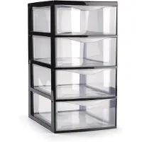 Forte Plastics Plasticforte Ladeblokje/bureau organizer 4x lades - transparant/zwart - L18 x B25 x H33 cm - Ladeblok