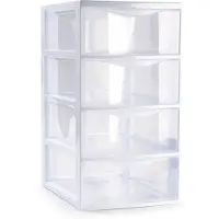 Forte Plastics Plasticforte Ladeblokje/bureau organizer 4x lades - transparant/wit - L18 x B25 x H33 cm - Ladeblok