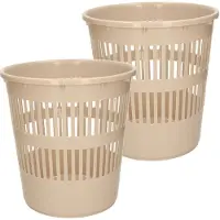 Forte Plastics Plasticforte Afvalbak/vuilnisbak/kantoor prullenbak - 2x stuks - plastic - beige - 28 cm - Prullenmanden