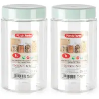 Forte Plastics Voorraadpot/bewaarpot - 2x - 1L - kunststof - mint groen - B10 x H17 cm - Voorraadpot