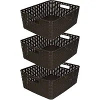 Forte Plastics PlasticForte Opbergmand/kastmandje - 3x - 12 liter - bruin - geweven kunststof - 36 x 28 x 13 cm - Opbergbox
