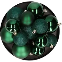 Cosy & Trendy 6x stuks kerstballen 8 cm donkergroen kunststof mat/glans/glitter - Kerstbal