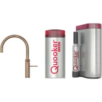 Quooker Fusion Round messing patina met COMBI boiler en CUBE reservoir 5-in-1 kokend water kraan