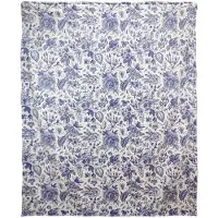 Clayre & Eef Plaid 130x170 cm Wit Blauw Polyester Rechthoek Bloemen Deken Wit Deken