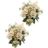 Chaks Bruidsboeket rozen - kunstbloemen - 2x - ivoor/zalm kleurig - H41 cm