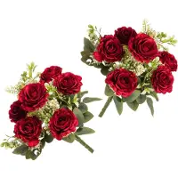Chaks Huwelijksboeket Rozen - kunstbloemen - 2x - rood - H43 cm