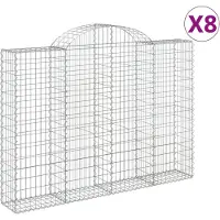 vidaXL Gabionen met boogvorm, 8 stuks, 200x30x140/160 cm, verzinkt staal
