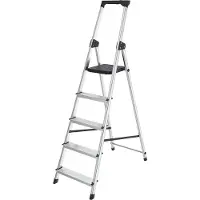 BRASQ Huishoudtrap 5-treden Zilver - keukentrap inklapbaar aluminium voor Particulier en professioneel gebruik - Trap Ladder - Anti slip