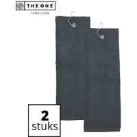 The One Towelling Golfhanddoeken - 40 x 50 cm- 2 Stuks - Sporthanddoek - Voordeelverpakking - Terry Velours - 100% Gekamd Katoen - Met metaal oog en karabijnhaak - Antraciet