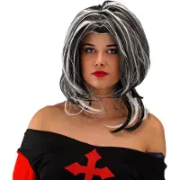 Folat - Pruik Zwart-Wit Haar met Slag - Halloween Pruik - Halloween accessoires - Halloween outfit - Pruiken - enge pruiken