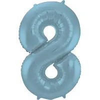 Folat Folieballon Cijfer 8 Blauw Pastel Metallic Mat - 86 cm