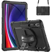 Accezz Rugged Backcover met schouderstrap voor de Samsung Galaxy Tab S10 Ultra / Tab S9 Ultra - Zwart