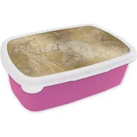 MuchoWow Broodtrommel Roze - Lunchbox - Brooddoos - Jungle - Kinderen - Goud - Kinderen - Dieren - 18x12x6 cm - Kinderen - Meisje