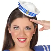 Atosa Verkleed diadeem mini hoedje - blauw/wit - meisjes/dames - Matroos/sailor thema - Verkleedhoofddeksels