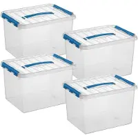 Sunware Q-Line opbergbox 22L - Set van 4 - Transparant/Blauw