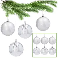 Sarcia.eu Set kunststof kerstballen 8 cm, zilveren kerstballen, kerstboomversieringen, 6 stuks.