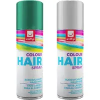 Smiffys Carnaval verkleed hoofdhaar verf/spuitspray - wit en groen - spuitbussen - 125 ml p/st