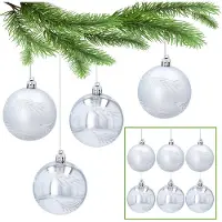 Sarcia.eu Zilveren kerstballen in visgraatmotief, set kunststof kerstballen, kerstboomversiering 7cm, 6 stuks