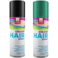 Smiffys Carnaval verkleed hoofdhaar verf/spuitspray - zwart en groen - spuitbussen - 125 ml p/st