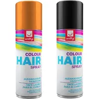 Smiffys Carnaval verkleed hoofdhaar verf/spuitspray - zwart en oranje - spuitbussen - 125 ml p/st