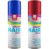 Smiffys Carnaval verkleed hoofdhaar verf/spuitspray - blauw en rood - spuitbussen - 125 ml p/st