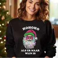 B&C Foute kersttrui- Hohoho Als er maar wijn is- Zwarte sweater- maat XXL