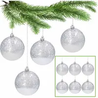 Sarcia.eu Kunststof kerstballen met glitters 8cm, set zilveren kerstballen, kerstboomversieringen, 6 st.