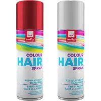 Smiffys Carnaval verkleed hoofdhaar verf/spuitspray - wit en rood - spuitbussen - 125 ml p/st