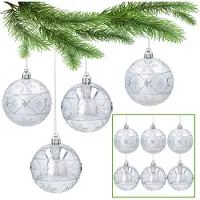 Sarcia.eu Zilveren kerstboomballen met glitters, set kunststof kerstballen, kerstboomversiering 7cm, 6 stuks